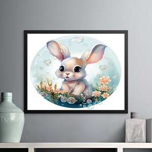Cute Bunny Digital Download, Nursery Wall Art, Kids Room Decor, Spring Animal Illustration, Adorable Rabbit Printable Art