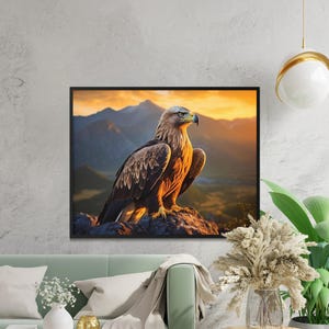 Majestic Eagle Wall Art Download, Sunset Mountain Eagle Print, Wildlife Digital Download, Nature Inspired Eagle Artwork, Eagle Decor