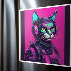 Cyberpunk Cat Sticker, Futuristic Feline Decal, Sci-fi Cat Art, Cool ...