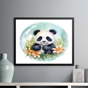 Cute Panda with Flowers Digital Download, Nursery Wall Art, Animal Illustration, Baby Room Decor, Instant Download, Printable Art