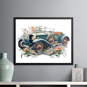 Vintage Car Wall Art Print, Classic Automobile Decor, Retro Car Digital Download, Antique Auto Illustration for Home