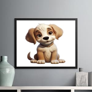 Adorable Puppy Dog Cartoon Digital Download Wall Art, Cute Animal Illustration for Kids Room Decor, Instant Download Art Print