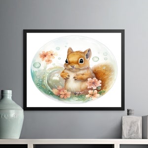 Cute Squirrel Digital Download, Adorable Squirrel Wall Art, Woodland Animal Art Print, Kids Room Decor, Nursery Art, Digital File