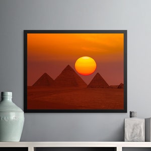 Sunset Pyramid Wall Art, Egypt Pyramids at Sunset, Ancient Egyptian Landscape, Home Decor, Large Wall Print, Egyptian Sunset Poster