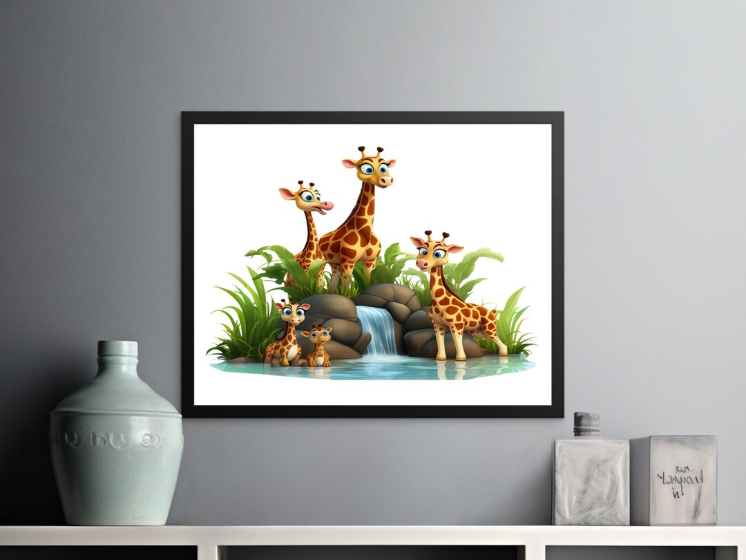 Cute Cartoon Giraffe Family Wall Art, Digital Giraffe Nursery Print ...