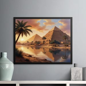 Egyptian Pyramid Sunset Wall Art Digital Download, Ancient scenery Home Decor, Printable Art for Living Room