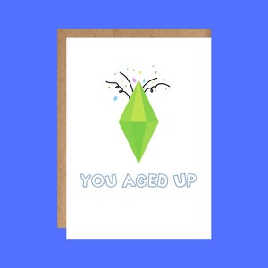 Carte d'anniversaire inspirée des Sims | Parfait pour les amis, les enfants, les adultes et les fêtes d'anniversaire | Comprend une enveloppe