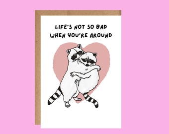 Funny Racoon Hug Card: Anniversary, Valentine's Day