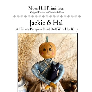 DIGITAL Pattern, Jackie & Hal, A 12-inch Pumpkin Head Doll With Her Kitty
