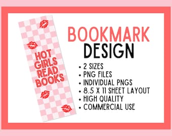 Hot Girls Read Books, Bookish Checkered Bookmark, Printable Bookmarks, Bookmark Design for Commercial Use, Digital Download, PNG File
