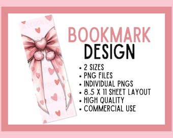 Coquette Bookmark PNG, Cottagecore Digital Printable Bookmarks, Bookmark Design for Commercial Use, Digital Download, PNG File, Trendy PNG