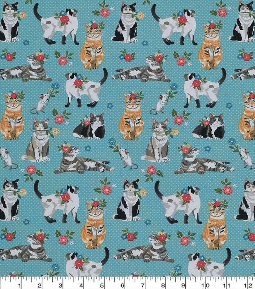 Cat and Mouse on Aqua/blue Quilting Fabric 100% Cotton - Etsy Cat and Mouse on Aqua/blue Quilting Fabric 100% Cotton - Etsy