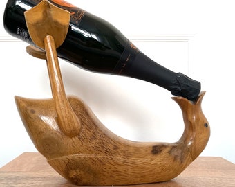 Drunken Duck Wine | Champagne Single Bottle Holder | Rustic Wood | Novelty | Funny | Wine Rack Stand | Wine Cellar | Gift