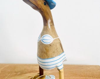Wooden Duck Ornament | Hand Carved Duck Animal Statue 25cms (Bikini Duck)