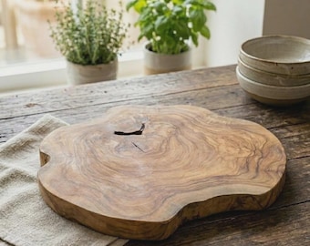 Rustic Cheese Board Chopping Live Edge Charcuterie Platter Teak Log Slice 40cm
