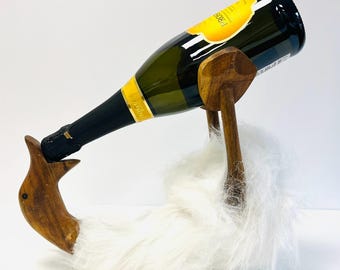 Drunken Duck Wine | Champagne Single Bottle Holder | Rustic Wood | Novelty | Funny | Wine Rack Stand | Wine Cellar | Gift
