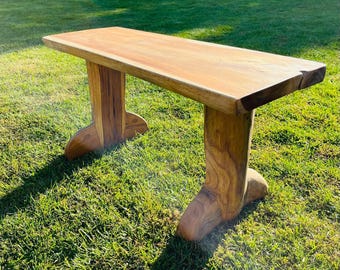 Wooden Garden Bench Seat Rustic Hand Carved Wood Outdoor Nature Chair Furniture