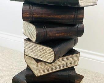 Coffee Table Books Stack Solid Wood Side End Lamp Stand Library Furniture