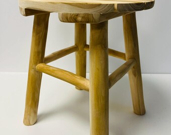 Wooden Child Step Stool, Natural Wood, Montessori Nursery Style, Round Chair Seat, 30x30x35 cm, 100kg Max Weight