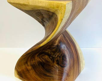 Twisted Teak Stool Side Table Indoor Hand Crafted Wood Lamp Table Square Rustic