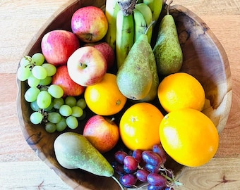 Wooden Fruit Bowl | Decorative Rustic Chunky Dish | Teak Hand Carved Salad Bowl