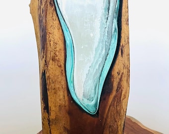 Molten Glass Vase On Wood Root Stand Glass Rustic Ornament Sculpture Key Sweet Display Dish