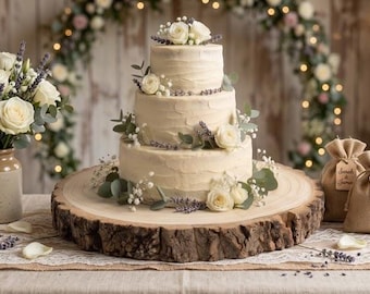 Wooden Cake Board Log Slice Wedding Cake Stand Rustic Cakestand Centrepiece Charger Plate