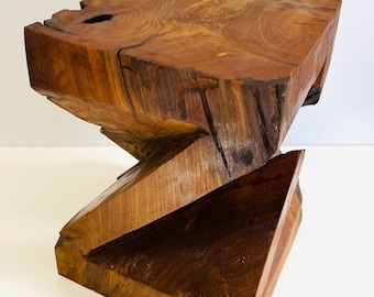 Rustic Twisted Teak Root Wooden Side Table, Coffee Table Indoor Outdoor Use, 40cm Height, Rustic Lamp End Table