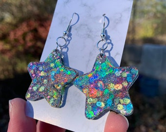 Holographic Star Earrings, Star Resin Earrings, Glitter Star Earrings, Pastel Goth Earrings, Cute Star Earrings, Christmas Gift for Her