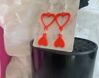 3D Printed Heart Earrings, Valentine’s Day Heart Earrings, Red Heart Earrings, 3D Printed Valentine’s Day Earrings, Heart Earrings