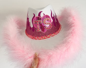 BETTER THAN LOVERS  - pink + white heart glitter flame cowboy cowgirl western hat inspired by taylor swift reputation eras tour festivals