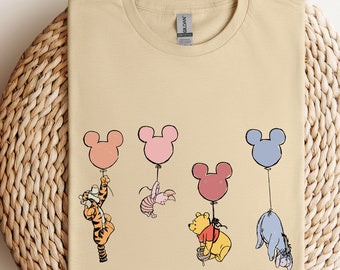Winnie The Pooh Mickey Balloon T-shirt, Vintage Pooh Bear Shirts, Disney Family Trip Shirt, Disneyworld Family Shirts, Retro Disney Shirts