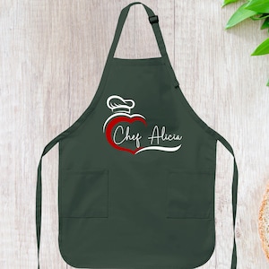 Personalized Chef Hat Heart Apron, Toddler Apron, Customized Chef Apron, Chef Apron, Custom Cooking Apron, Cute Kids Apron, Kitchen Apron