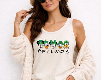 Lucky Cartoon Friends Tank Top, St. Patrick's Day Graphic Tank, Clover Holiday Racerback Tank, Matching Party Tank, Lucky Green Outfit Gift