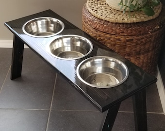 3 Bowl Raised Feeder, Ebony, Personalized Pet, Feeder, Dog Bowl Stand, Pet Accessories, Triple Raised Food Stand, Elevated Feeding Station