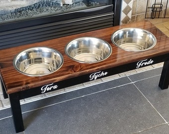 Large & Medium 3 Bowls-Farmhouse Dog Feeder WALNUT/BLACK-Elevated Dog Bowl-Stand-Raised Dog Bowl-Personalized Dog Bowl-Dog Dish. Pet gifts