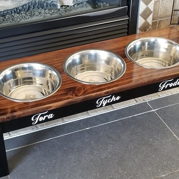 Large & Medium 3 Bowls-Farmhouse Dog Feeder WALNUT/BLACK-Elevated Dog Bowl-Stand-Raised Dog Bowl-Personalized Dog Bowl-Dog Dish. Pet gifts