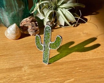 Arizona Stained Glass Cactus cacti  Christmas Ornament Desert Southwest succulent plant prickly pear wall hanging boho handmade stocking