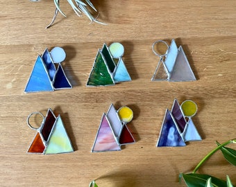 Stained Glass Mountain Sunset Ornament: Boho Nature Decor