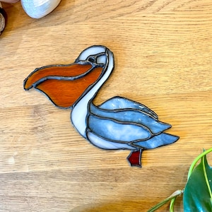 Handmade Pelican Stained Glass Suncatcher: Beach Decor Gift