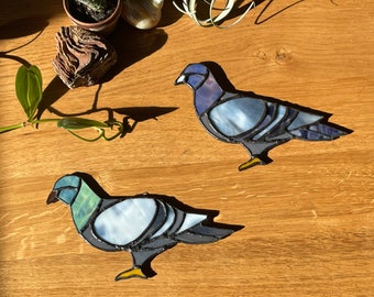 Handmade Stained Glass pigeon bird Sun Catcher Window Hanging New York city Chicago gift idea animal