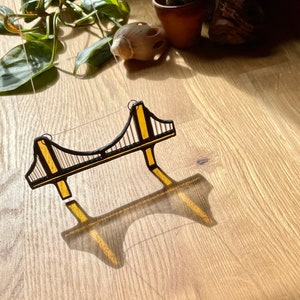 Handmade Pittsburgh Bridge Stained Glass Suncatcher: Holiday Ornament