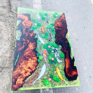 Koi Fish Resin Epoxy Living room Table , Rectangle Resin Epoxy Coffee Table, Koi Fish Wood Resin Dinner Table, Unique Resin Epoxy Table