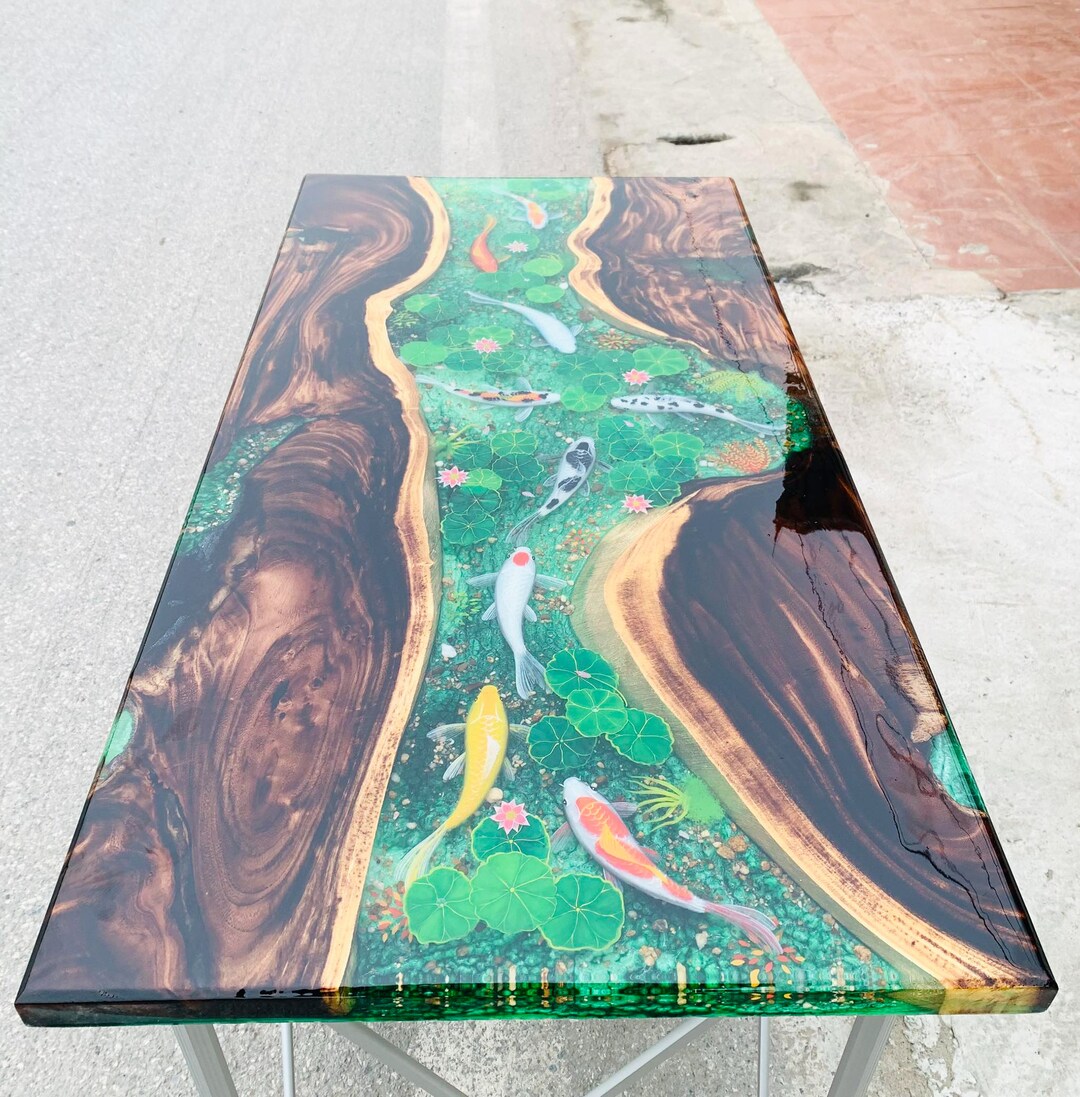 Koi Fish Resin Epoxy Coffee Table , Rectangle Resin Epoxy Coffee Table