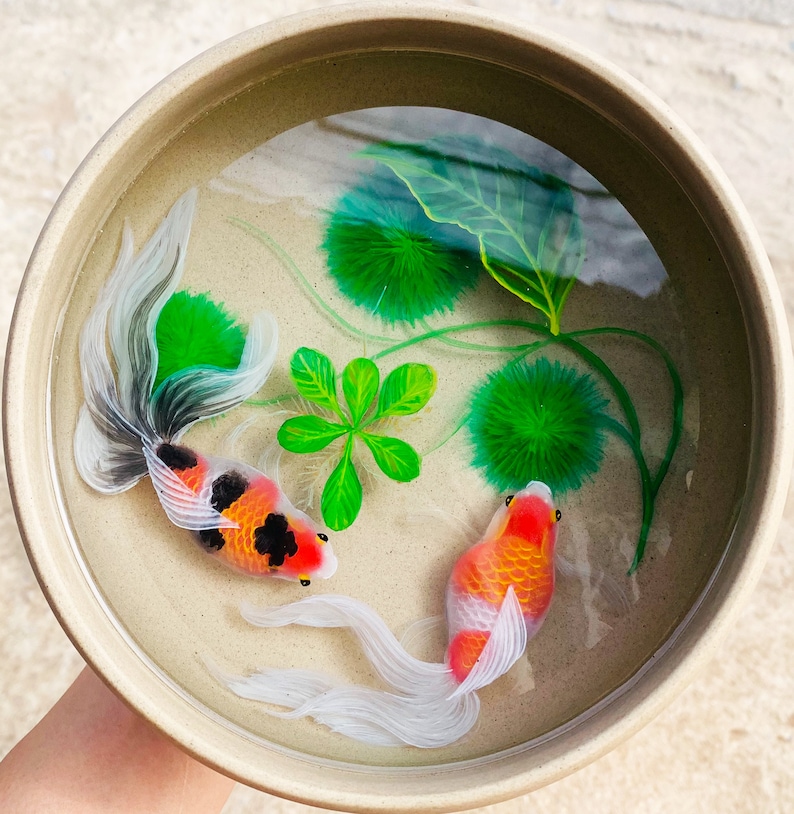 3D Resin Painting Koi Fish Epoxy Resin Art Wooden Nature Etsy