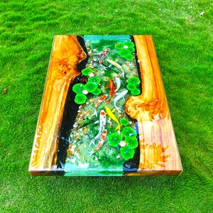 Koi Fisch Harz Couchtisch | Handgemachter Harz-Tisch | Harz Esstisch | Koi Fisch Harz Esstisch | Einzigartiger Harz-Tisch | Koi-Harz-Tisch