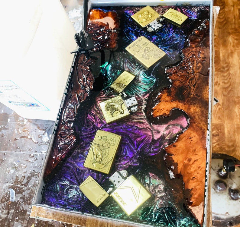 Epoxy Tray With Zippo Handmade Epoxy Tray Resin Handmade Etsy