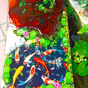 Koi Fish Resin Epoxy Coffee Table | Rectangle Resin Epoxy Coffee Table | Koi Fish Wood Resin Coffee Table | Unique Resin Epoxy Table