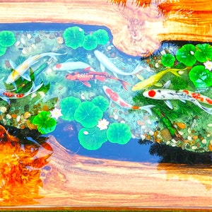 Koi Fish Resin Epoxy Coffee Table | Rectangle Resin Epoxy Coffee Table | Koi Fish Wood Resin Coffee Table | Unique Resin Epoxy Table