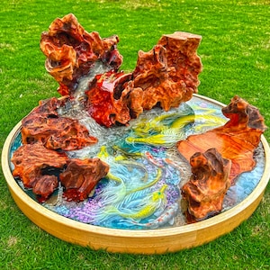 Dragon-Koi Fish Resin Epoxy Coffee Table | Rectangle Resin Epoxy Coffee Table | Koi Fish Wood Resin Coffee Table | Unique Resin Epoxy Table
